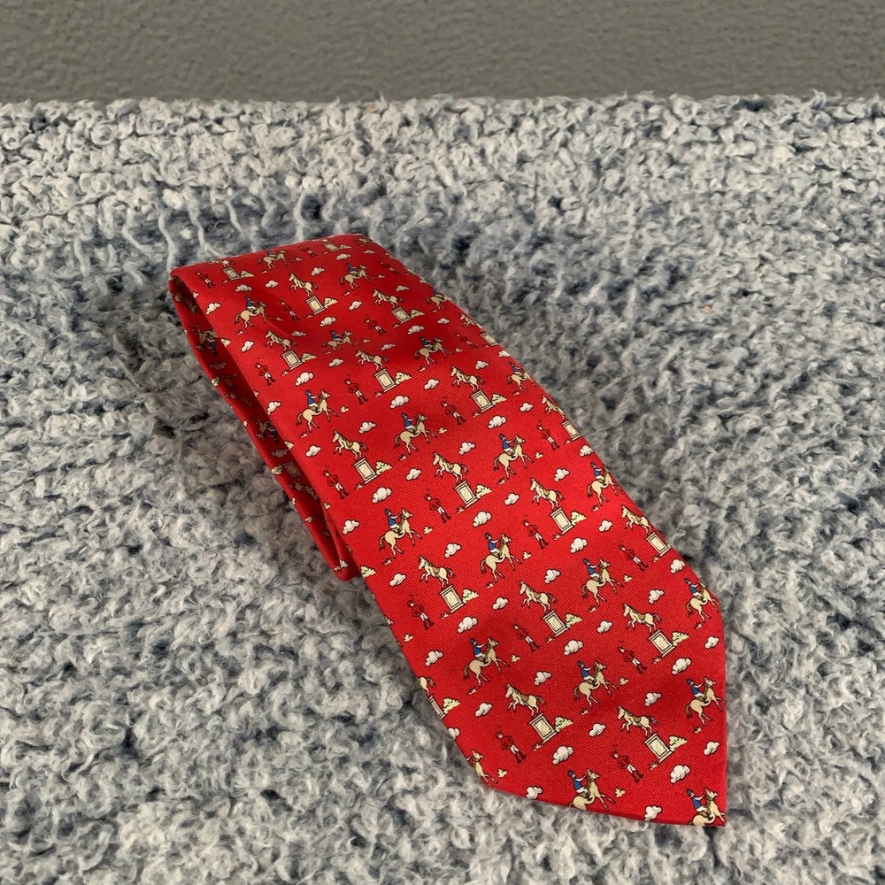 Hermes Silk Tie Mens OS Red Equestrian Jockey French‎ Designer Jumping Horse